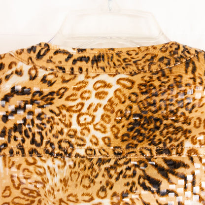 Ruby Rd brown cheetah print sequin button front jacket with four front pockets on clear hanger image 9