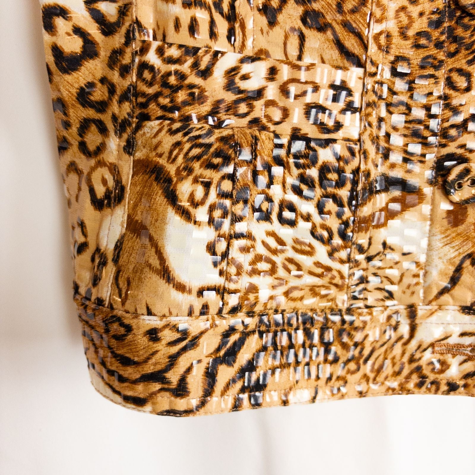 Ruby Rd brown cheetah print sequin button front jacket with four front pockets on clear hanger image 6