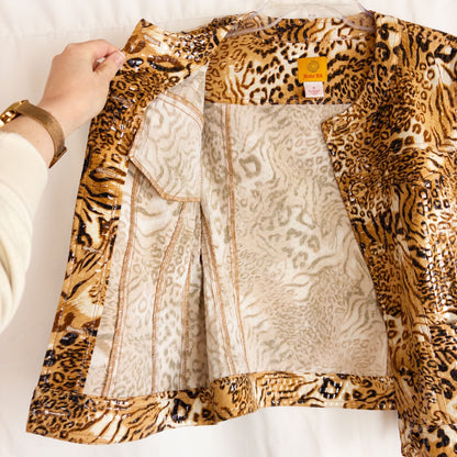 Ruby Rd brown cheetah print sequin button front jacket with four front pockets on clear hanger image 7