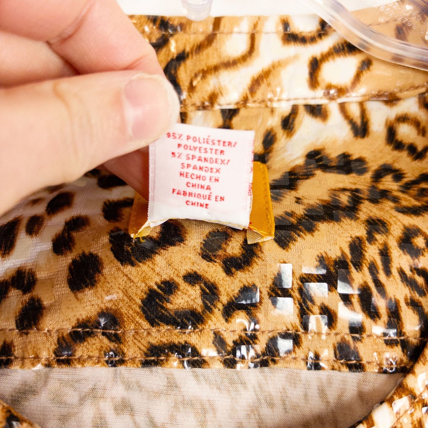 Ruby Rd brown cheetah print sequin button front jacket with four front pockets on clear hanger image 11