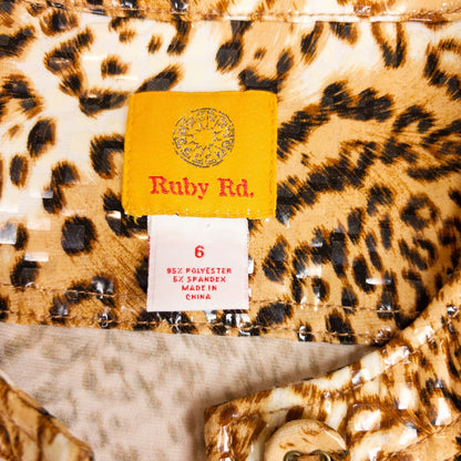 Ruby Rd brown cheetah print sequin button front jacket with four front pockets on clear hanger image 10
