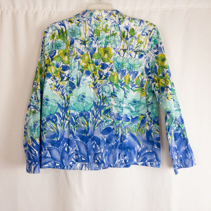 Coldwater Creek blue water lily floral print jacket women's large petite with button closure and front pockets image 8
