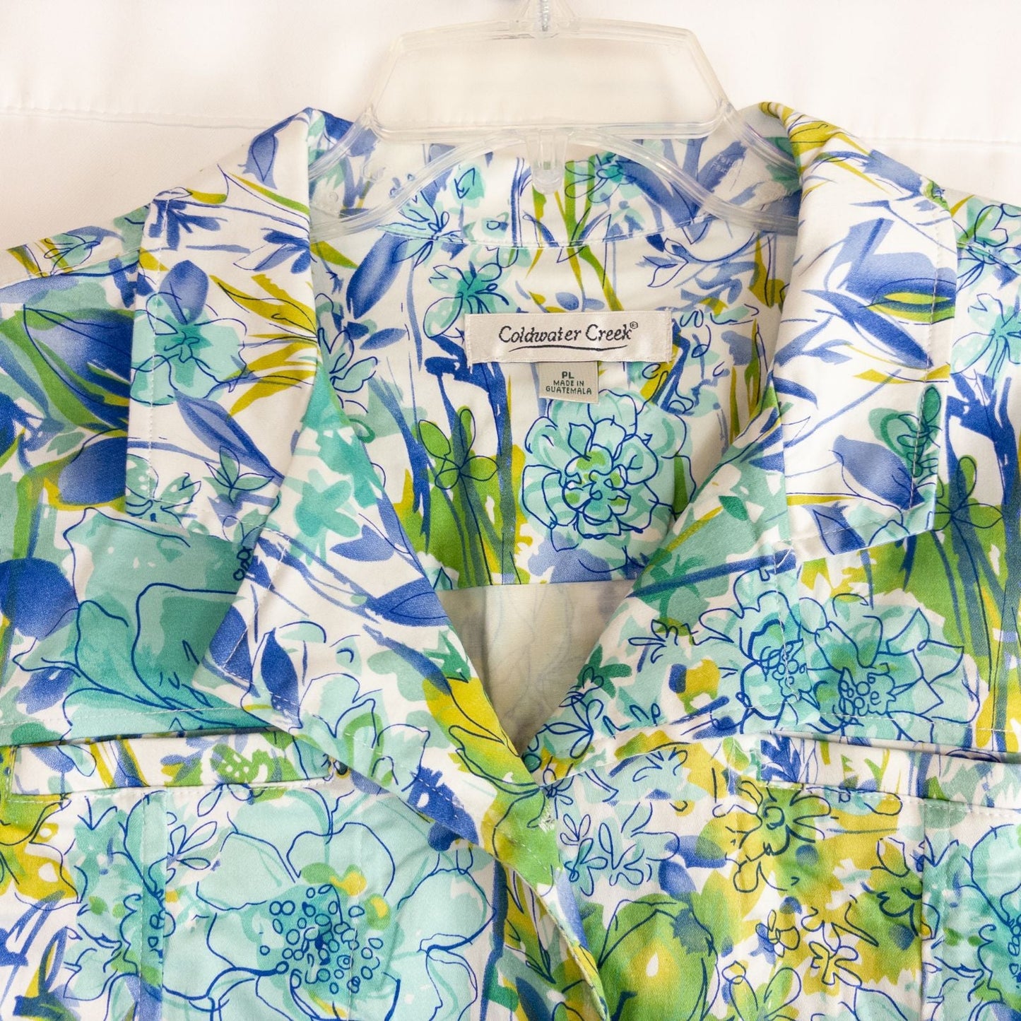 Coldwater Creek blue water lily floral print jacket women's large petite with button closure and front pockets image 2