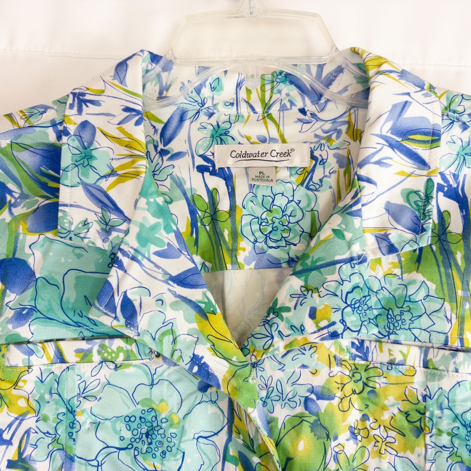 Coldwater Creek blue water lily floral print jacket women's large petite with button closure and front pockets image 2
