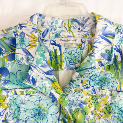 Coldwater Creek blue water lily floral print jacket women's large petite with button closure and front pockets image 2