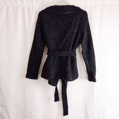 Gray Gap wool textured jacket with shawl collar and belt hung on white background image 7