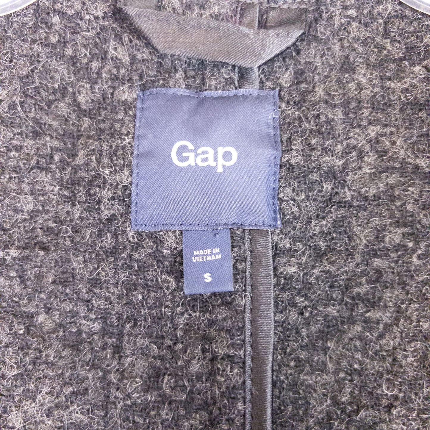Gray Gap wool textured jacket with shawl collar and belt hung on white background image 9