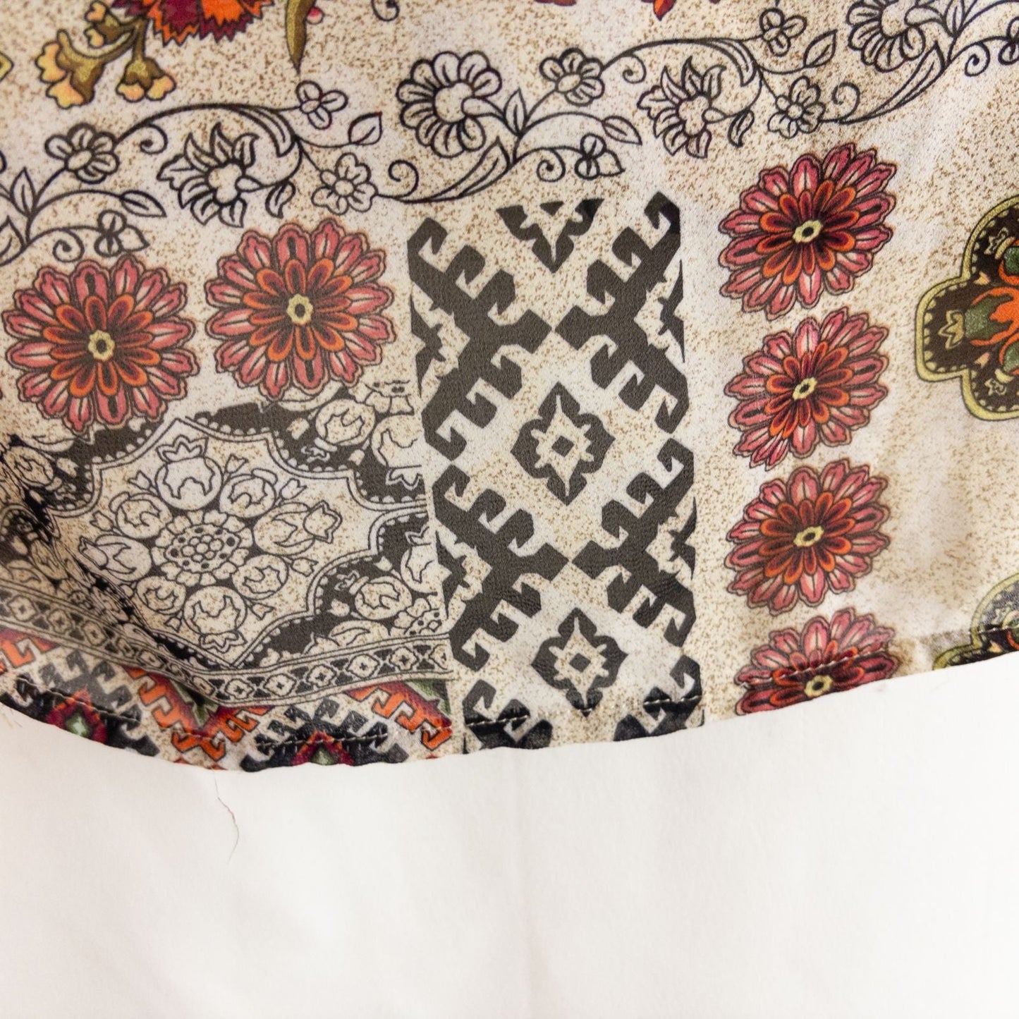 Vintage womens multicolor floral patchwork print blouse with button front and long sleeves image 6