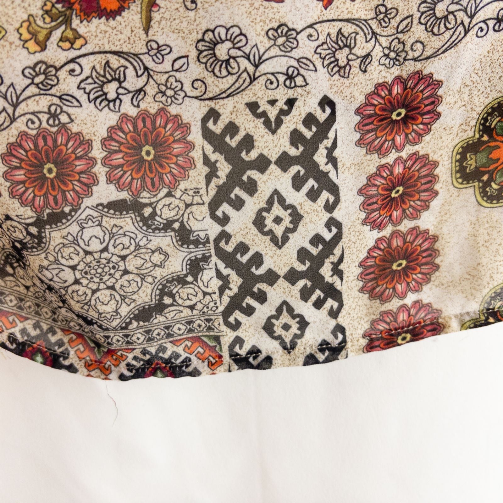 Vintage womens multicolor floral patchwork print blouse with button front and long sleeves image 6