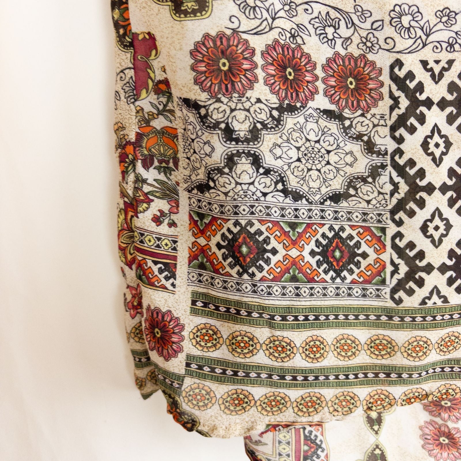 Vintage womens multicolor floral patchwork print blouse with button front and long sleeves image 5