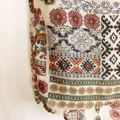 Vintage womens multicolor floral patchwork print blouse with button front and long sleeves image 5