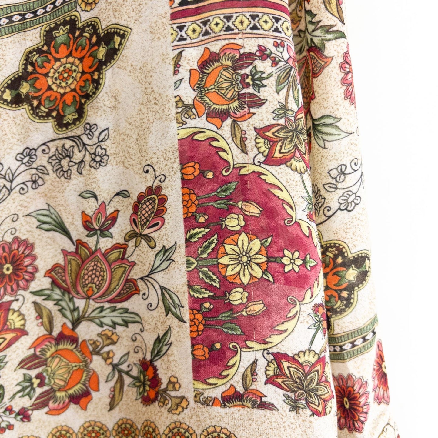 Vintage womens multicolor floral patchwork print blouse with button front and long sleeves image 4