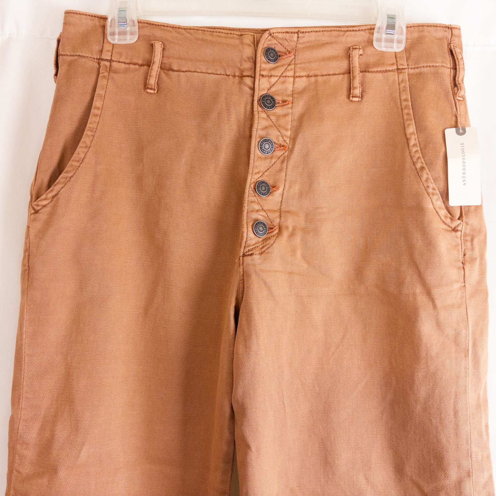 Anthropologie Pilcro pink brown terra cotta pants with button fly and side pockets image 2