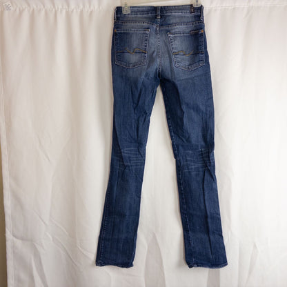 7 for all Mankind Kimmie straight leg blue jeans womens size 27 laid flat front and back views showing faded denim and button closure image 5
