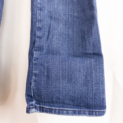 7 for all Mankind Kimmie straight leg blue jeans womens size 27 laid flat front and back views showing faded denim and button closure image 4