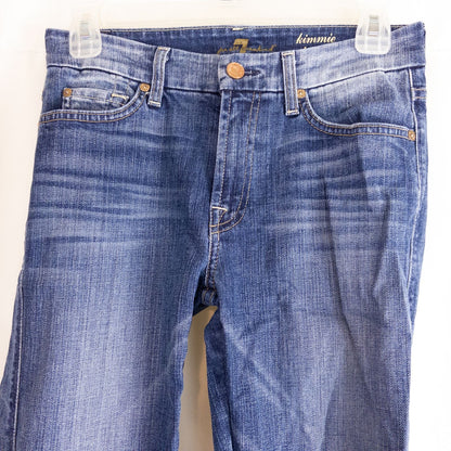 7 for all Mankind Kimmie straight leg blue jeans womens size 27 laid flat front and back views showing faded denim and button closure image 2