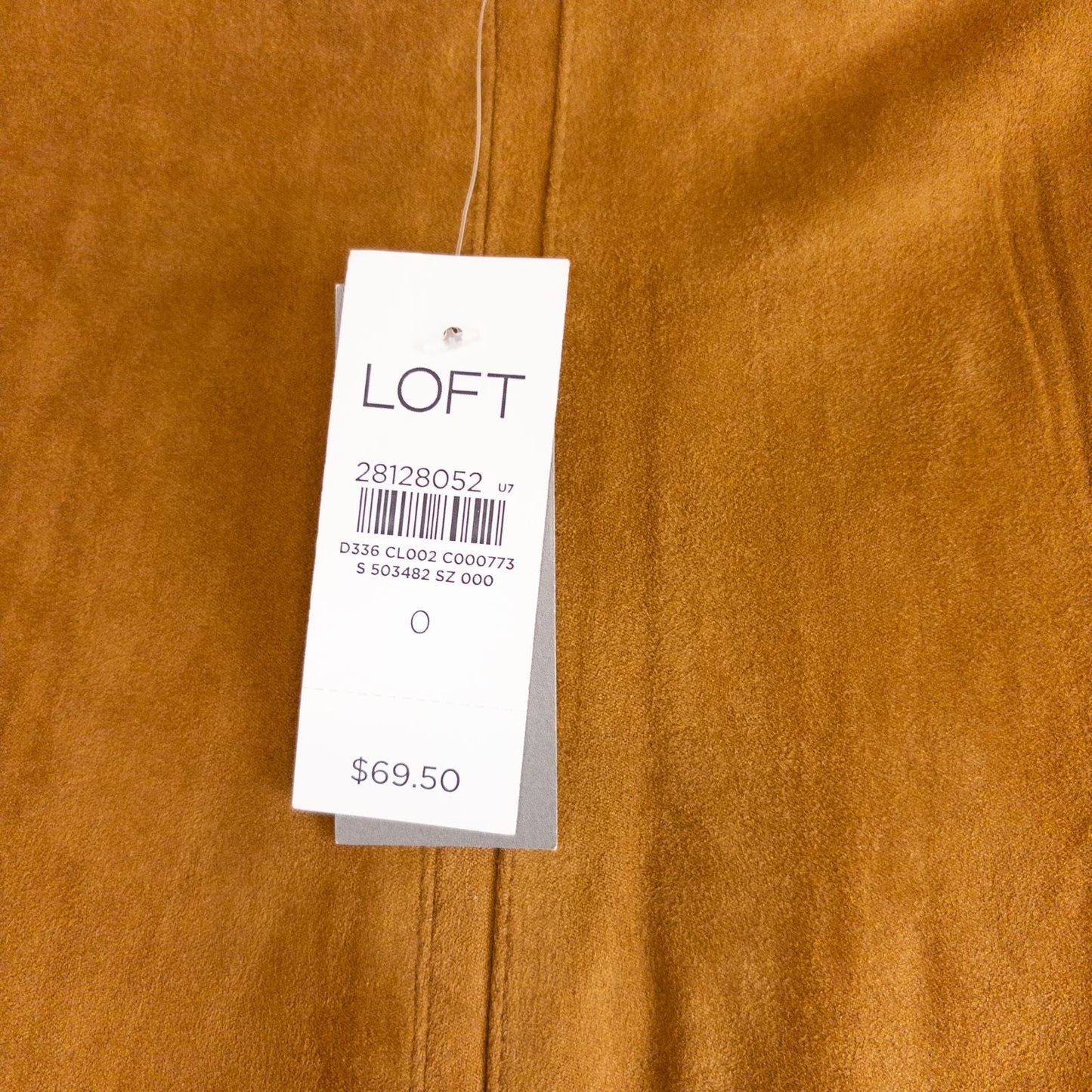 Loft brown suede flair mini skirt womens size 0 hanging on clear plastic hanger against white background image 9