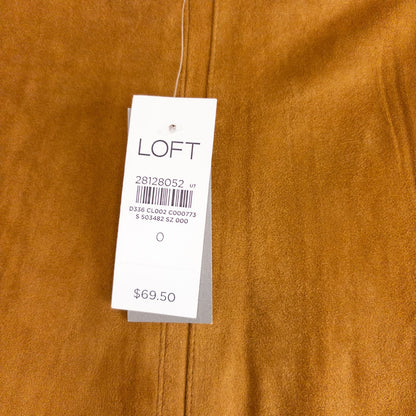 Loft brown suede flair mini skirt womens size 0 hanging on clear plastic hanger against white background image 9