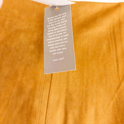 Loft brown suede flair mini skirt womens size 0 hanging on clear plastic hanger against white background image 8
