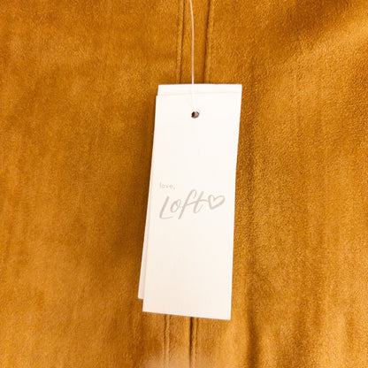 Loft brown suede flair mini skirt womens size 0 hanging on clear plastic hanger against white background image 7