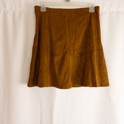 Loft brown suede flair mini skirt womens size 0 hanging on clear plastic hanger against white background image 4
