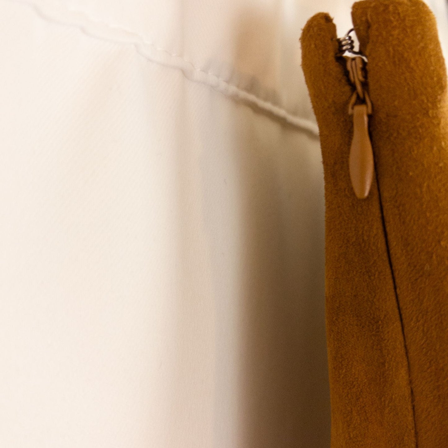 Loft brown suede flair mini skirt womens size 0 hanging on clear plastic hanger against white background image 3