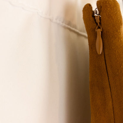 Loft brown suede flair mini skirt womens size 0 hanging on clear plastic hanger against white background image 3