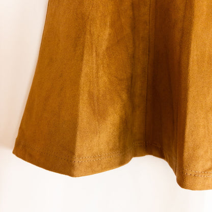 Loft brown suede flair mini skirt womens size 0 hanging on clear plastic hanger against white background image 2