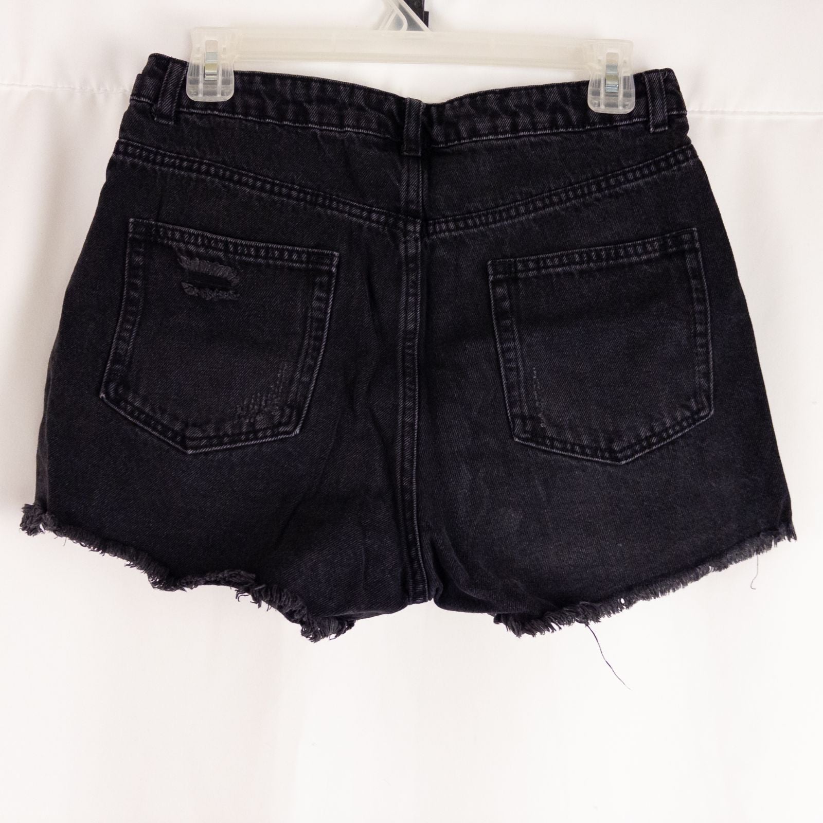 Wild Fable black distressed ripped jean shorts womens size 6 with frayed hem front and back views image 6