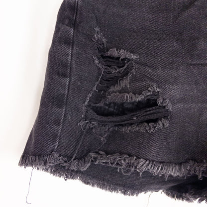 Wild Fable black distressed ripped jean shorts womens size 6 with frayed hem front and back views image 4