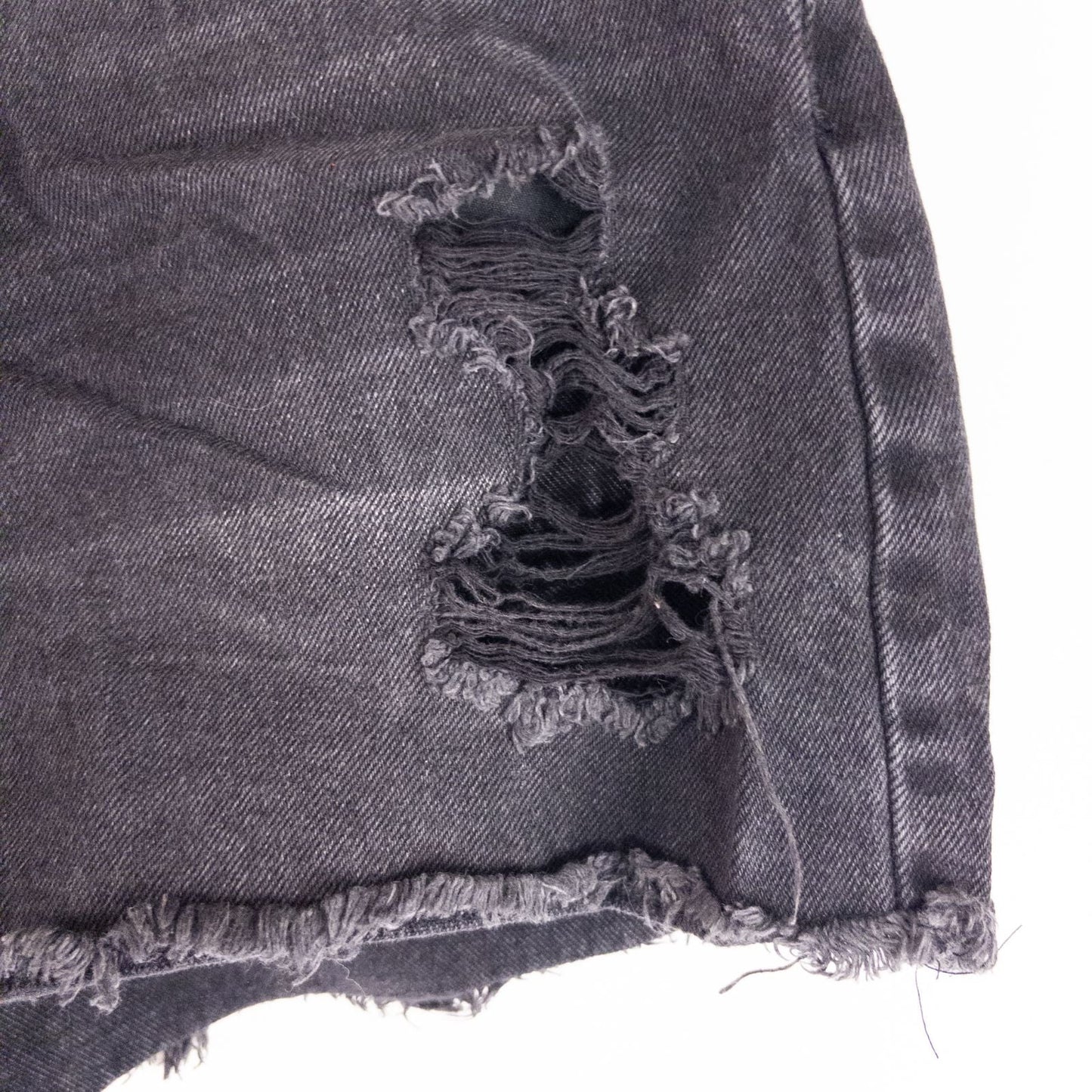 Wild Fable black distressed ripped jean shorts womens size 6 with frayed hem front and back views image 5