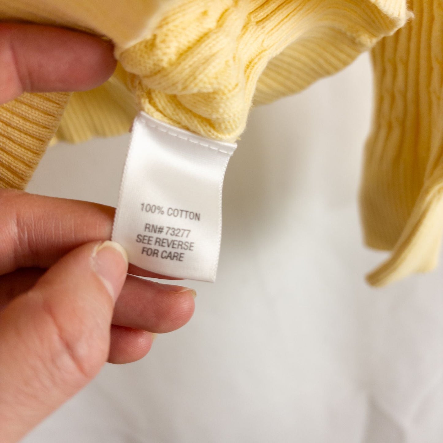 Croft & Barrow women's yellow cable knit turtleneck sweater laid flat showing front, back, sleeve, collar, and tags image 8