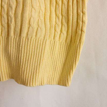 Croft & Barrow women's yellow cable knit turtleneck sweater laid flat showing front, back, sleeve, collar, and tags image 3