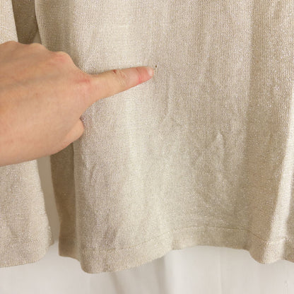 Silver knit long sleeve August Silk sweater with mock neckline laid flat showing subtle shimmer and texture image 8