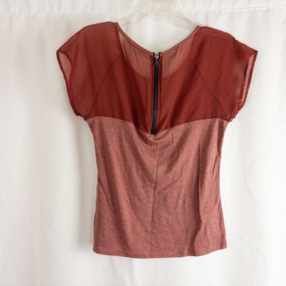 Maurices red salmon sheer back top with front pocket and back zipper closure size medium image 3