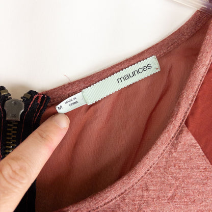 Maurices red salmon sheer back top with front pocket and back zipper closure size medium image 4