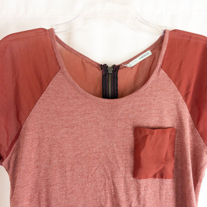 Maurices red salmon sheer back top with front pocket and back zipper closure size medium image 2