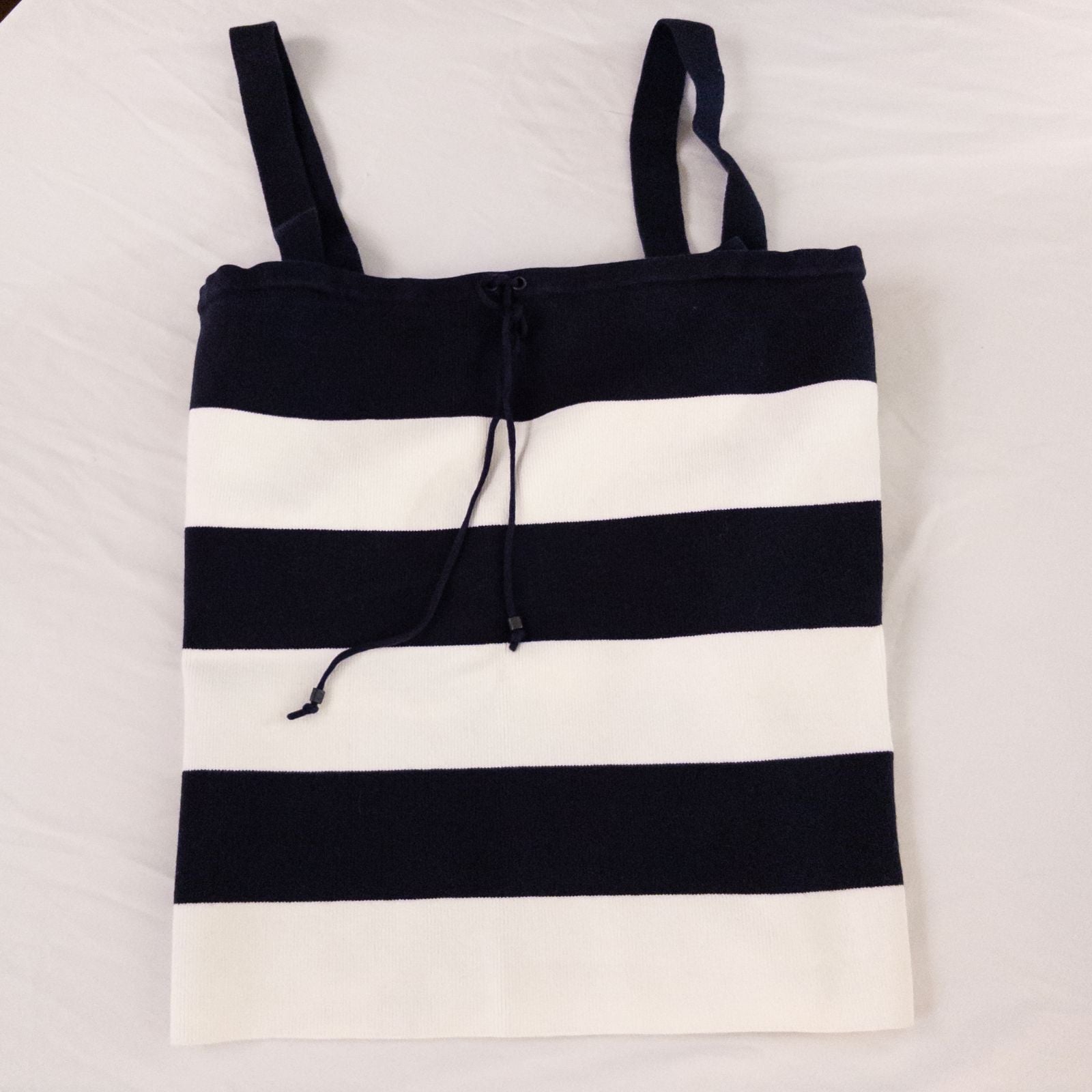 Dana Buchman vintage striped blue and white convertible tank top with drawstring and buttoned straps on clear hanger image 13