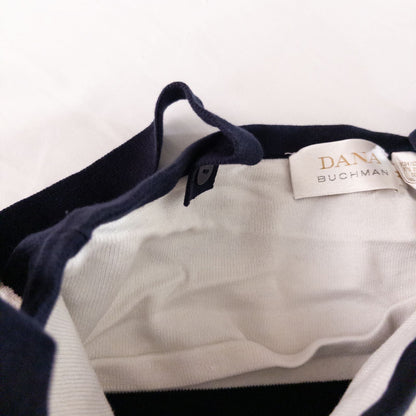 Dana Buchman vintage striped blue and white convertible tank top with drawstring and buttoned straps on clear hanger image 7