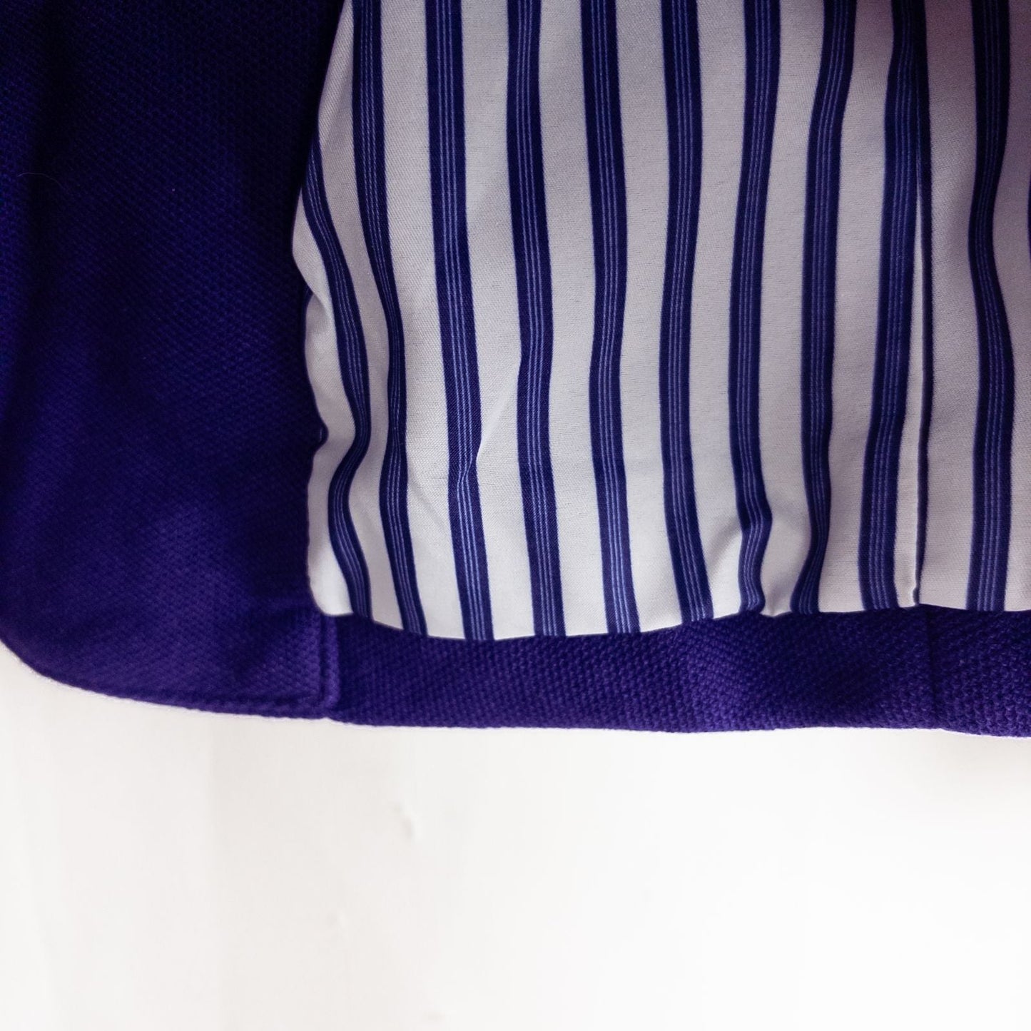 Chicos women's dark purple blazer with striped lining hanging on hanger image 7