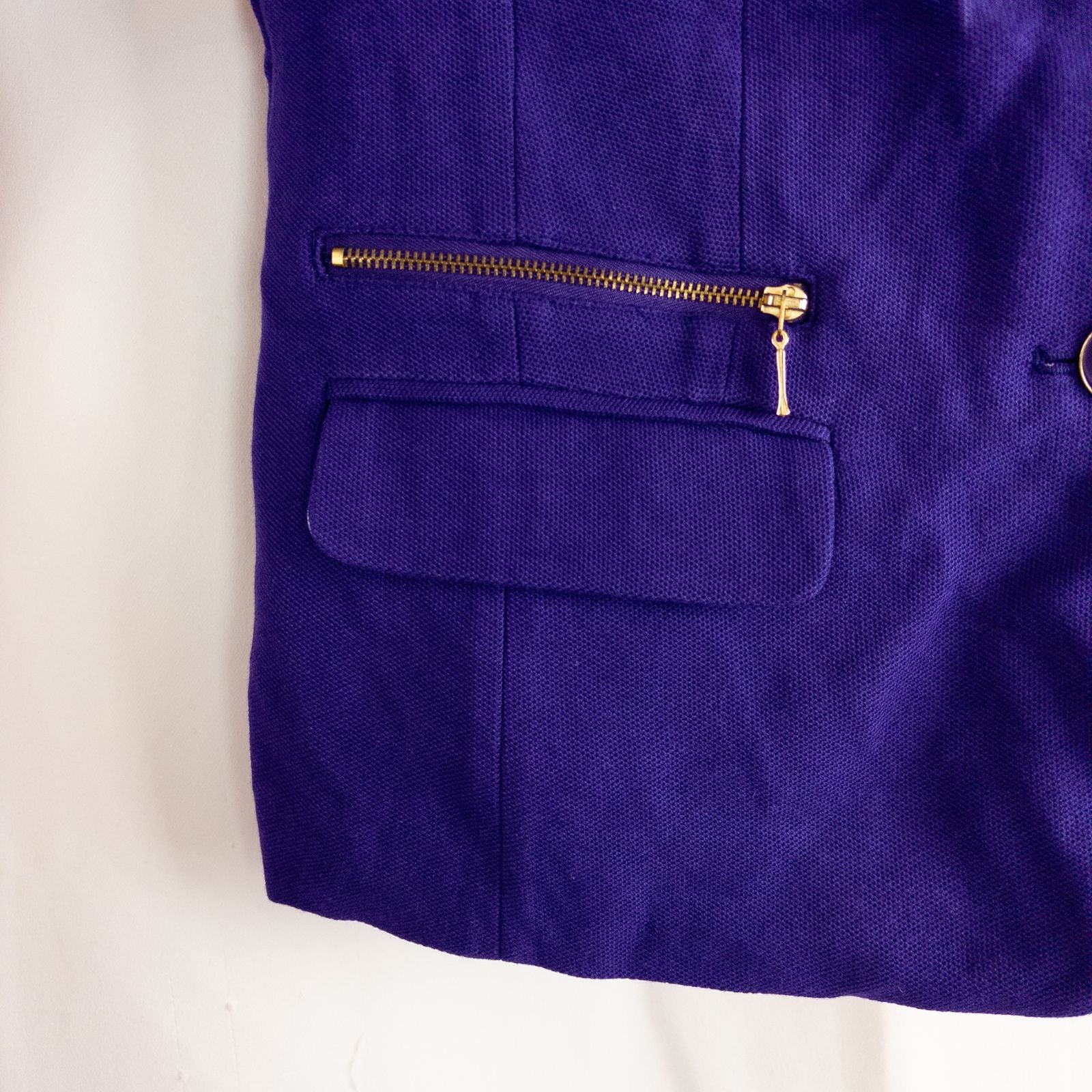 Chicos women's dark purple blazer with striped lining hanging on hanger image 4