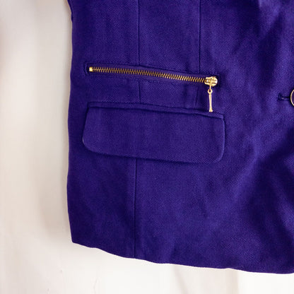 Chicos women's dark purple blazer with striped lining hanging on hanger image 4