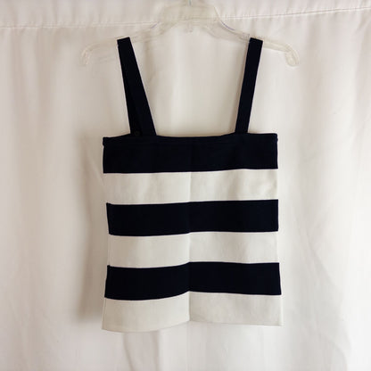 Dana Buchman vintage striped blue and white convertible tank top with drawstring and buttoned straps on clear hanger image 6