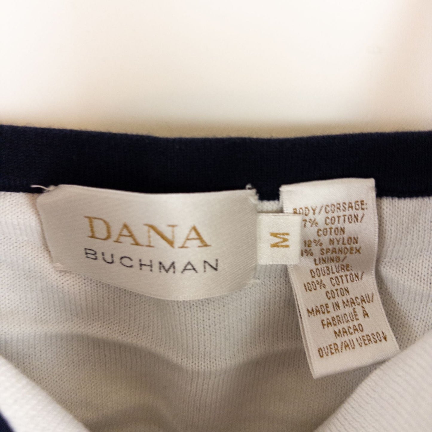 Dana Buchman vintage striped blue and white convertible tank top with drawstring and buttoned straps on clear hanger image 9