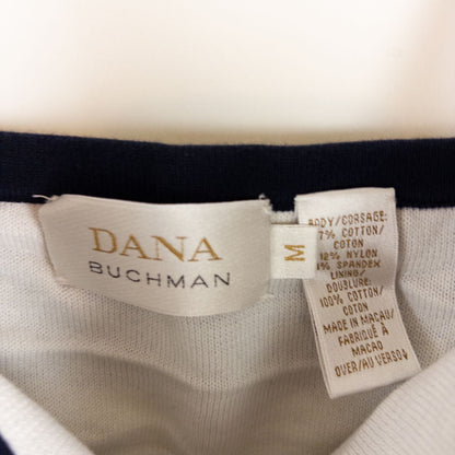Dana Buchman vintage striped blue and white convertible tank top with drawstring and buttoned straps on clear hanger image 9