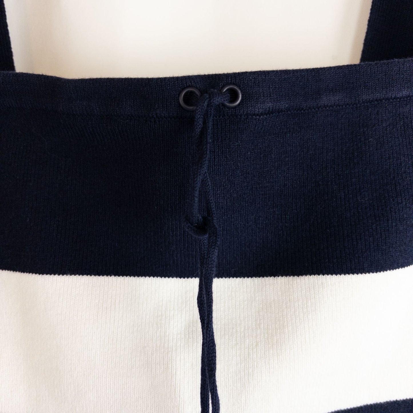 Dana Buchman vintage striped blue and white convertible tank top with drawstring and buttoned straps on clear hanger image 4