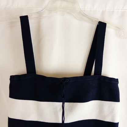 Dana Buchman vintage striped blue and white convertible tank top with drawstring and buttoned straps on clear hanger image 3