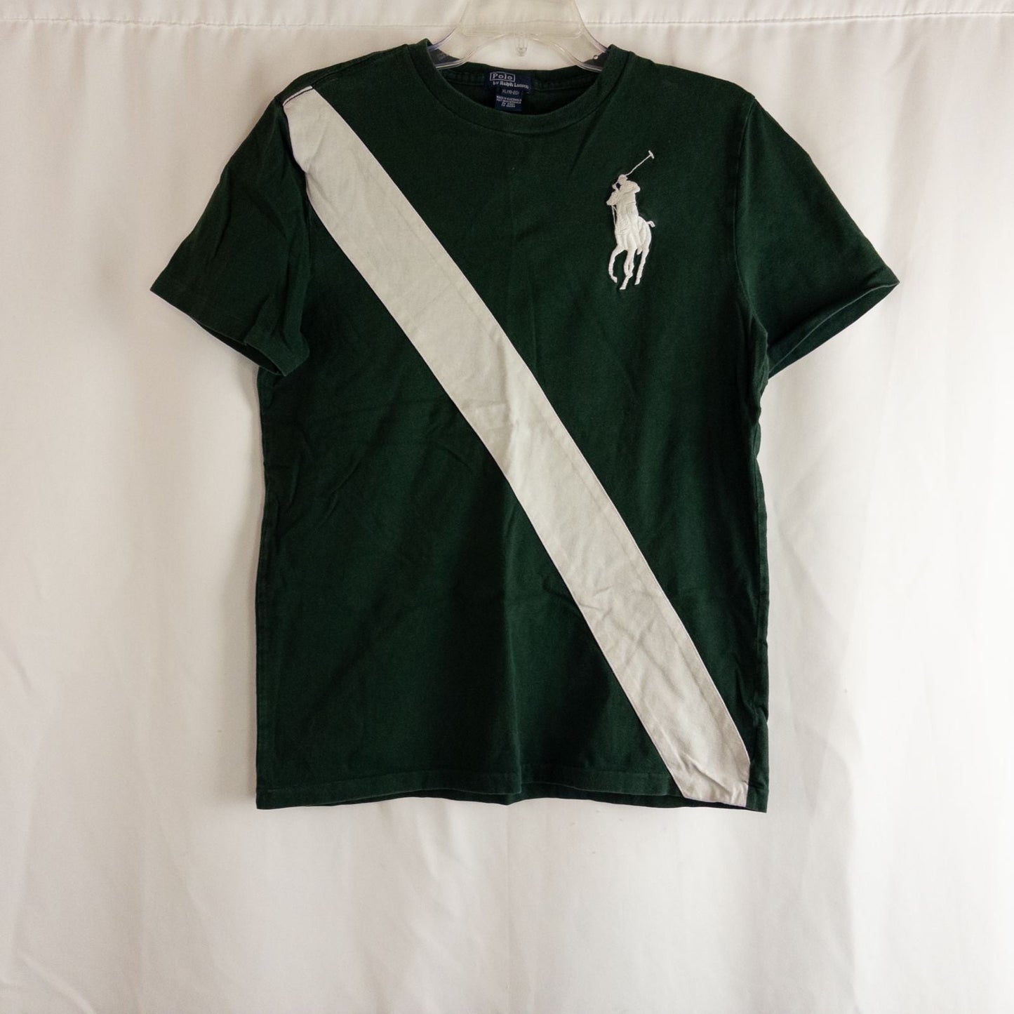 Polo by Ralph Lauren green and white rugby style t-shirt with embroidered polo player logo