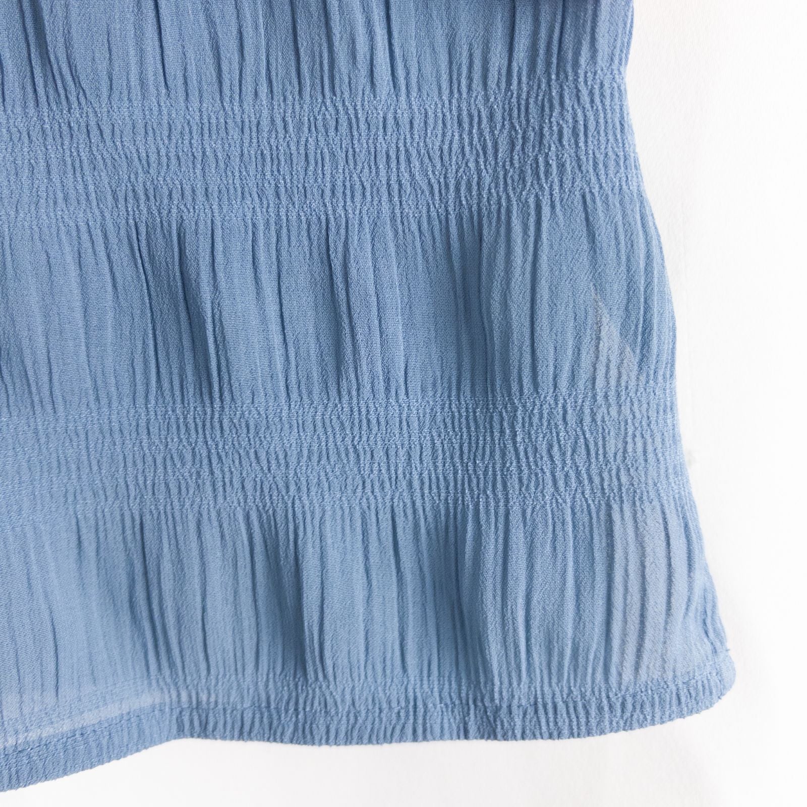 Apparenza vintage pastel blue textured button-up shirt with pointed collar and short sleeves hanging on hanger image 5