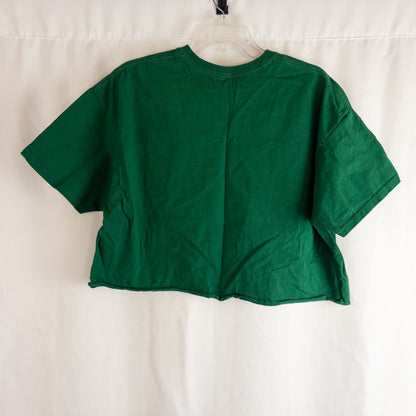 Green Fruit of the Loom vintage cropped t shirt with New York USA graphic and raw hem image 6